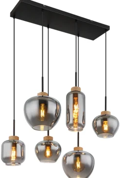 GLOBO Retrofit Balkenpendel MATT 6-flg naturfarbig /Rauchglas