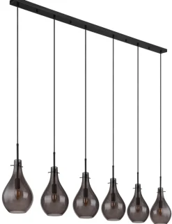 GLOBO Retrofit Balkenpendel OSKUS 6-flg schwarz /Rauchglas