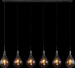 GLOBO Retrofit Balkenpendel OSKUS 6-flg schwarz /Rauchglas