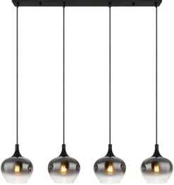 GLOBO Retrofit Balkenpendel MAXY 4-flg schwarz /Rauchfarbig