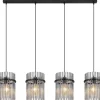 GLOBO Retrofit Balkenpendel GORLEY 4-flg schwarz /rauchfarbig