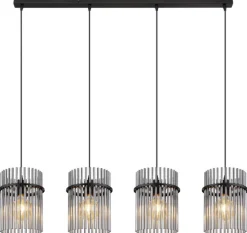 GLOBO Retrofit Balkenpendel GORLEY 4-flg schwarz /rauchfarbig