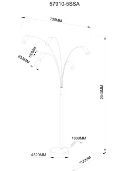 GLOBO Retrofit Bogenlampe ROBBY, Metall, 70 x 73 x 204 cm Beige