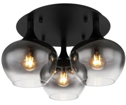 GLOBO Retrofit Deckenlampe MAXY 3-flg schwarz /Rauchglas