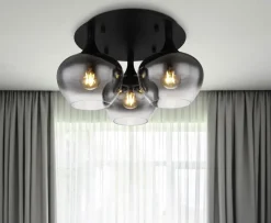 GLOBO Retrofit Deckenlampe MAXY 3-flg schwarz /Rauchglas