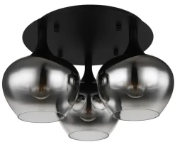 GLOBO Retrofit Deckenlampe MAXY 3-flg schwarz /Rauchglas