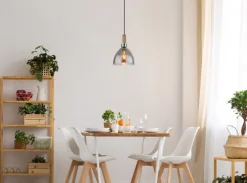 GLOBO Retrofit LED Pendelleuchte MATTEA 1-flg schwarz /Holzdekor