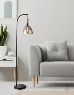 GLOBO Retrofit LED Stehleuchte MATTEA schwarz /Holzdekor