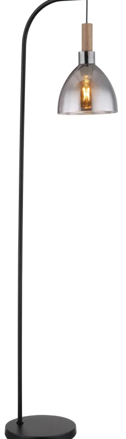GLOBO Retrofit LED Stehleuchte MATTEA schwarz /Holzdekor