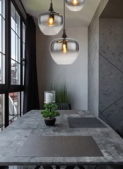 GLOBO Retrofit Pendelleuchte MAXY 3-flg schwarz /Rauchglas