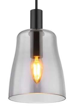 GLOBO Retrofit Pendelleuchte GARRI 15 cm schwarz /rauchfarbig