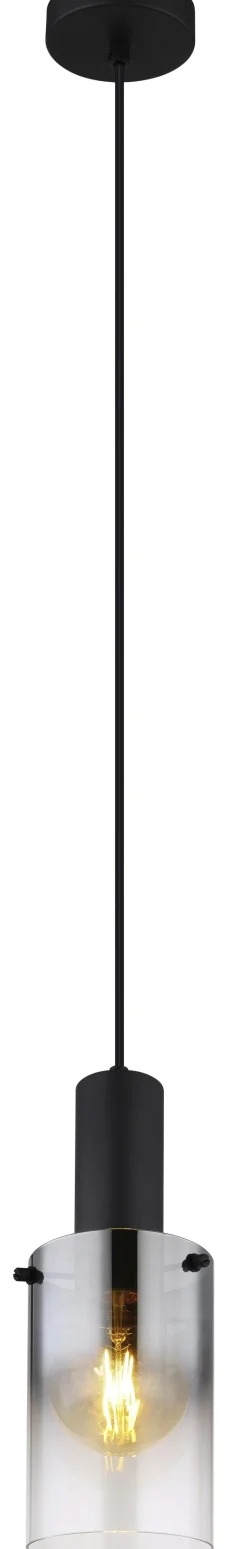 GLOBO Retrofit Pendelleuchte FLORENTINA 1-flg schwarz /Rauchglas
