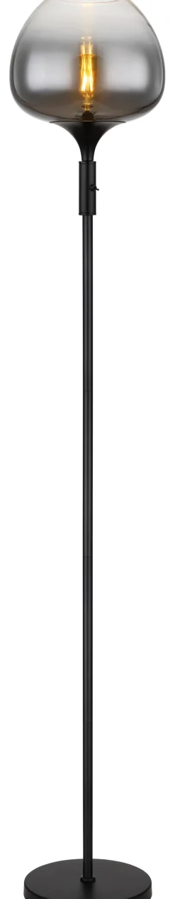 GLOBO Retrofit Stehlampe MAXY 165 cm schwarz /Rauchglas