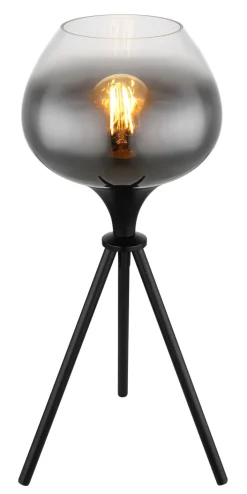 GLOBO Retrofit Tischlampe MAXY 45 cm schwarz /Rauchglas