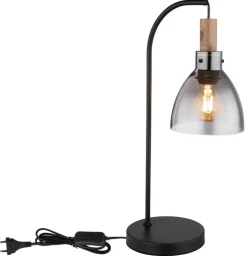 GLOBO Retrofit Tischlampe MATTEA 55 cm schwarz /Holzdekor