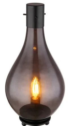 GLOBO Retrofit Tischleuchte OSKUS schwarz /Rauchglas