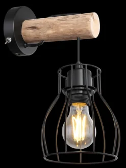 GLOBO Retrofit Wandleuchte MINA II schwarz /Holz naturfarbig