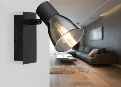 GLOBO Retrofit Wandleuchte mit 1 Spot CLAUDE schwarz /rauchfarbig