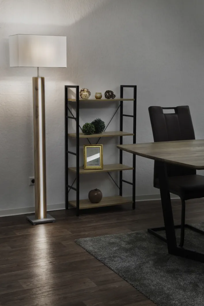 GLOBO Stehlampe FOREST, Holznachbildung/Textil/Metall, 150 x 40 x 27 cm Braun/Beige/Silberfarbig