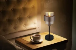 GLOBO Tischlampe MILLEY, Metall/Glas, Höhe 47 cm Braun/Schwarz/Goldfarbig