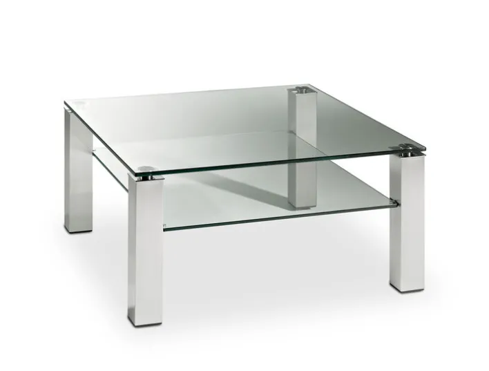 HAUKE HENDRIKS Couchtisch 80 x 80 cm Klarglas/ Metall matt vernickelt