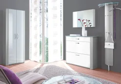 HAUKE HENDRIKS Schuhschrank MELODIE Glas weiß/alufarbig 117 x 97 x 34 cm