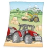HERDING Kinder-Fleecedecke TRAKTOR 130 x 160 cm mehrfarbig