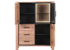 Highboard AKAZIO, Holz/Metall/Glas, 110 x 44 x 136 cm, Akazie massiv lackiert