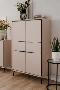 Highboard ARONA 90 x 140 cm sandfarben/schwarz