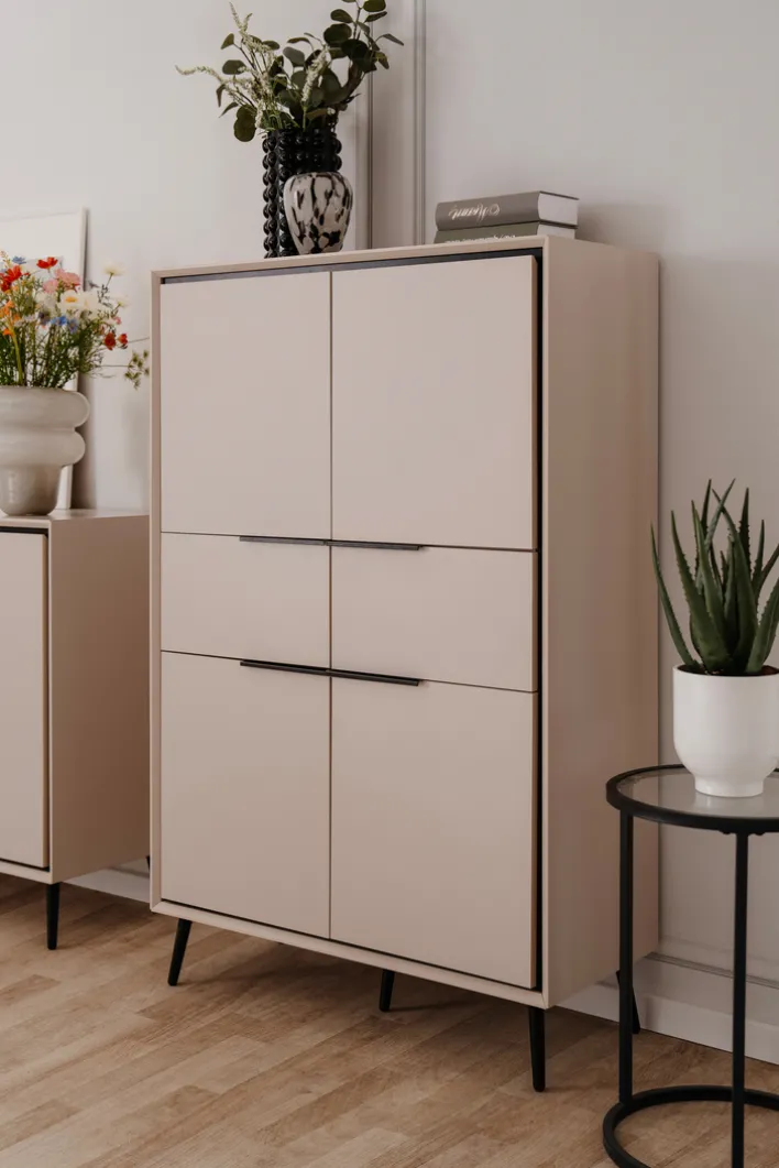 Highboard ARONA 90 x 140 cm sandfarben/schwarz