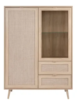 Highboard BALI 101,4 x 139 cm Sonoma Eiche/ Rafia Geflecht