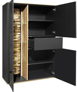 Highboard COMO 101 x 145 cm Anthrazit matt Lack/Asteiche-Dekor