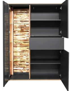 Highboard COMO 101 x 145 cm Anthrazit matt Lack/Asteiche-Dekor