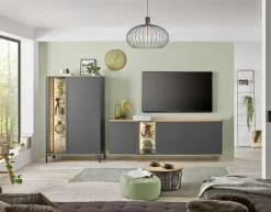 Highboard COMO 101 x 145 cm Anthrazit matt Lack/Asteiche-Dekor