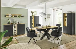 Highboard COMO 101 x 145 cm Anthrazit matt Lack/Asteiche-Dekor