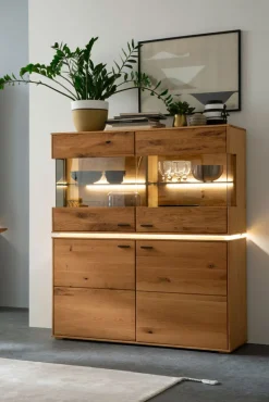 Highboard COMO 123 x 137 cm Wildeiche / Glas