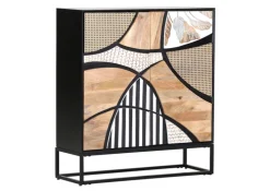 Highboard DAKOTA 100 x 110 cm Mango Massivholz natur, weiß, weiß-schwarz, Wiener Geflecht