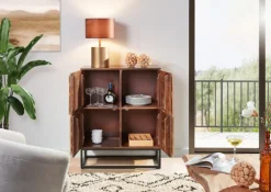 Highboard DIEGO Mango massiv Metall 100 x 80 x 42 cm braun gebeizt/lackiert/natur Schwarz