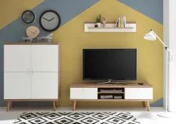 Highboard LENA_MERLE Eiche Riviera NB/ weiß matt