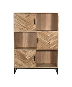 Highboard LUANDA 100 x 140 cm Massivholz Akazie natur/schwarz