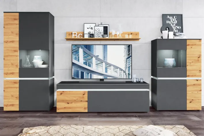 Highboard LUCI 90,4 x 146 cm Eiche grau