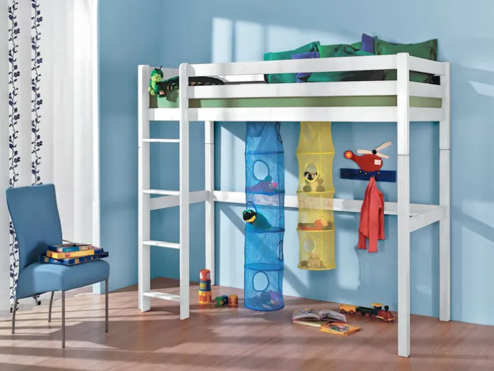 Hochbett 90 x 200 cm Buche Massiv weiß