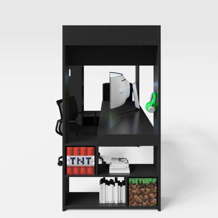 Hochbett MINECRAFT 90 x 200 cm schwarz/ grau