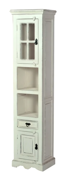 Hochschrank 44 x 188 cm Mango + MDF mit starken Gebrauchsspuren antikweiß