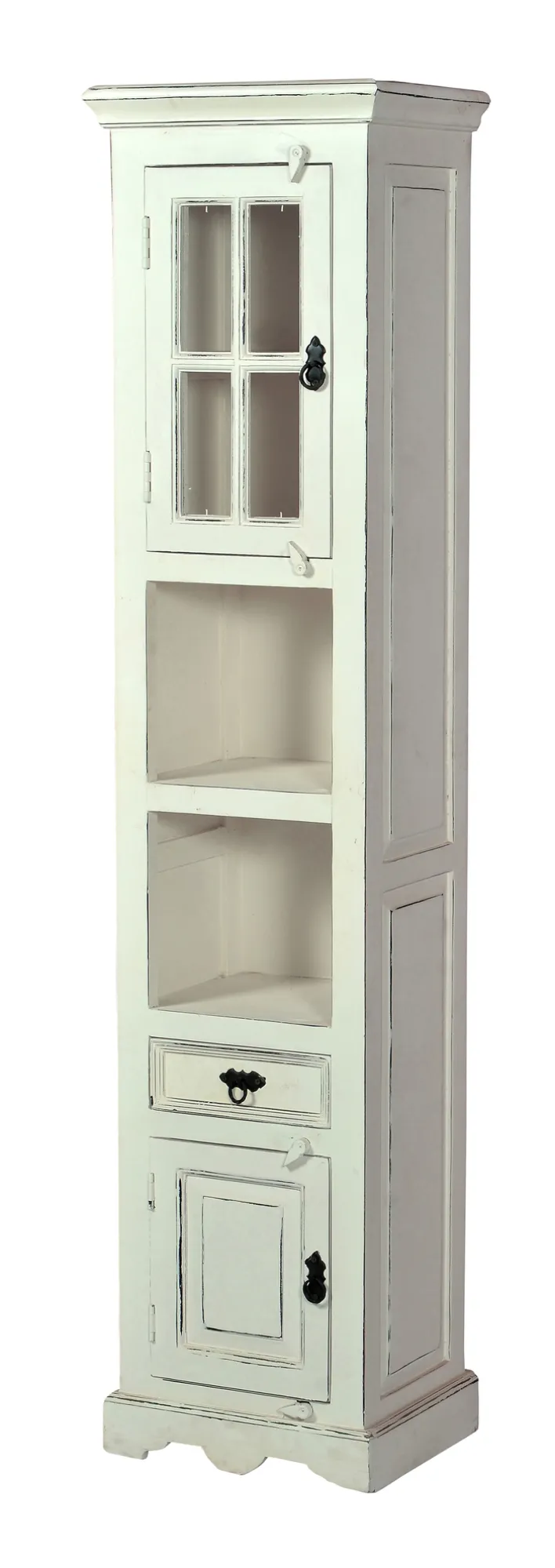 Hochschrank 44 x 188 cm Mango + MDF mit starken Gebrauchsspuren antikweiß