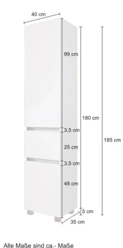 Hochschrank BAABE 40 x 180 cm Weiß matt
