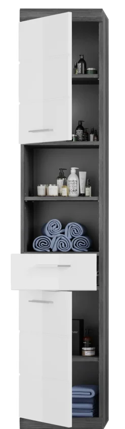 Hochschrank SCOUT 37 x 191 cm grau/ weiß Hochglanz