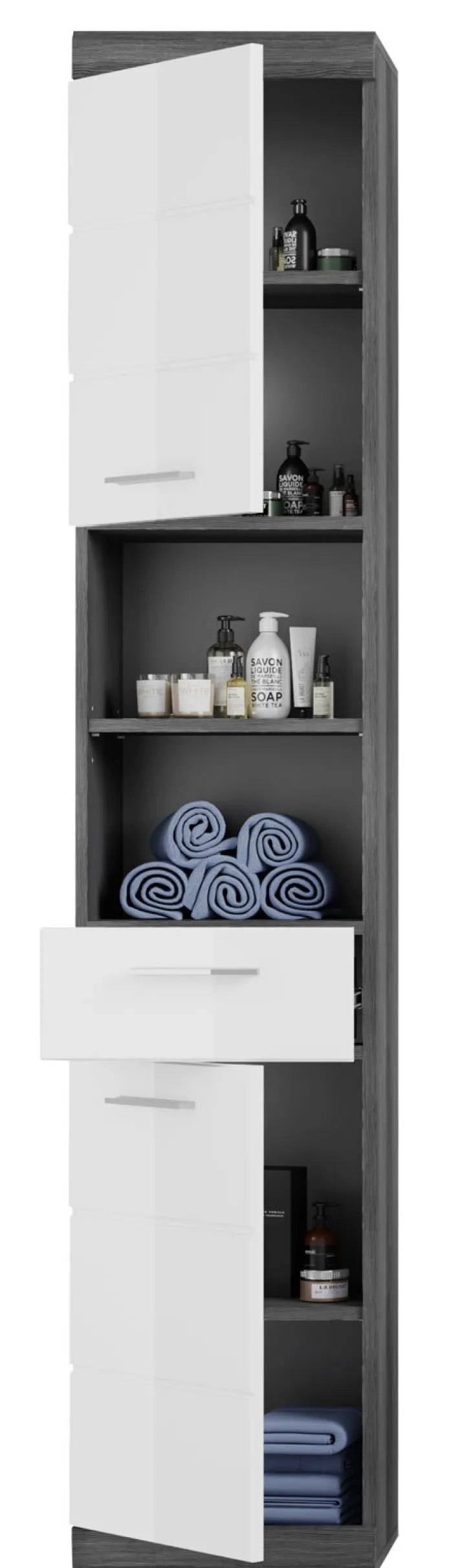 Hochschrank SCOUT 37 x 191 cm grau/ weiß Hochglanz