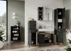 Hochschrank YONKERS 34 x 190 cm Graphit/ Navarra Eiche