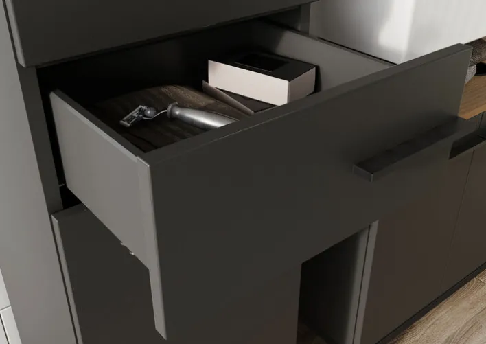 Hochschrank YONKERS 34 x 190 cm Graphit/ Navarra Eiche